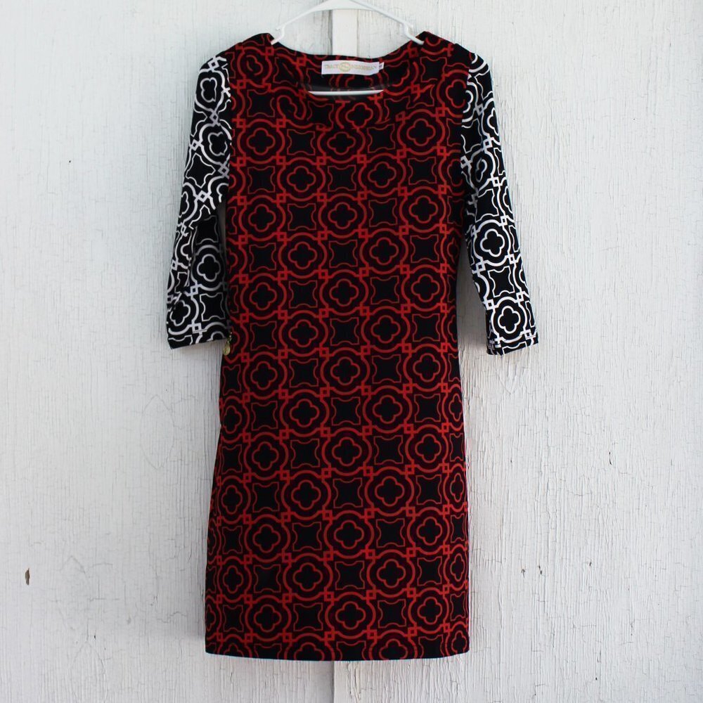 Tracy Negoshian Geometric Dress Zip Pocket XS Red